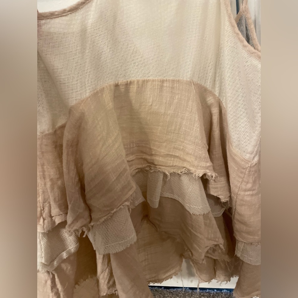Embroidered Ruffle Tank with mixed fabrics - Picture 4 of 5